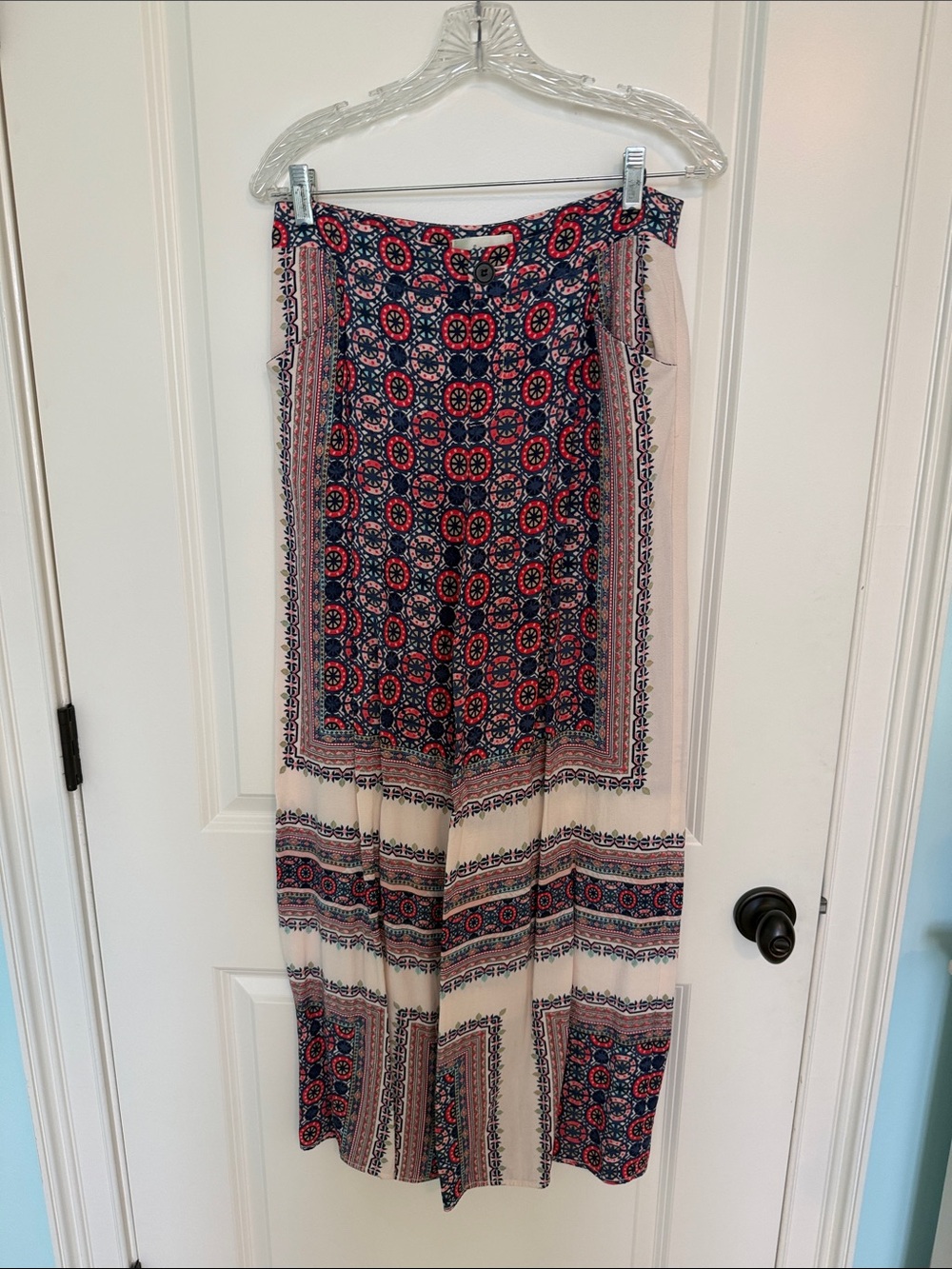 Women’s Anthropologie Elevenses size 4Patterned Wide-Leg PantNavy & Cream